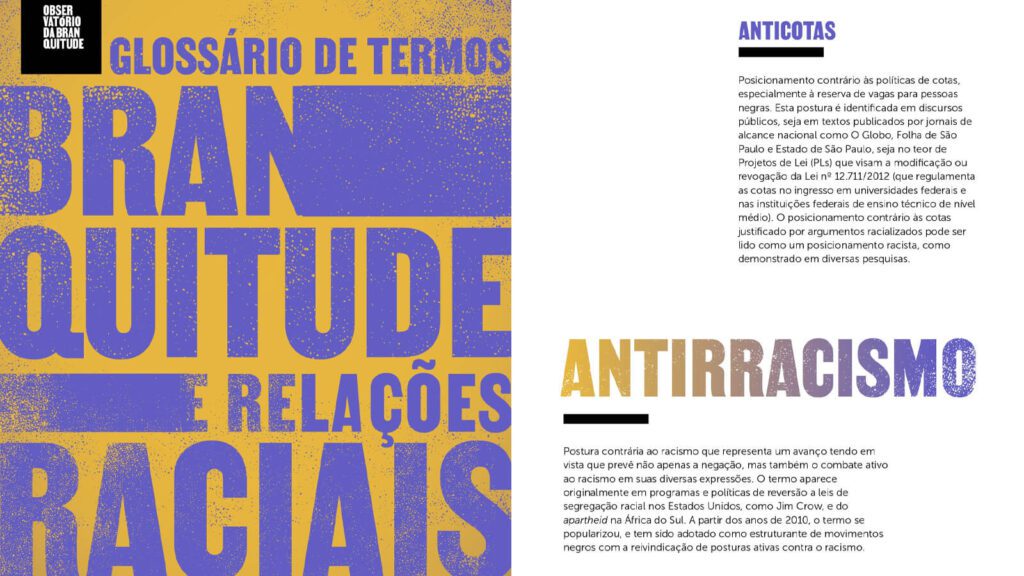 glossario-que-explica-termos-tecnicos-sobre-questoes-raciais-e-lancado-pelo-observatorio-da-branquitude-capa-e-excerto-do-glossario-de-termos-branquitude-e-relacoes-raciais-reproducao-tvt-news