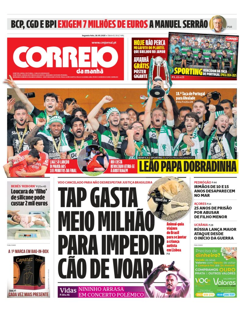 Cachorro de criança com autismo é barrado de voar pela TAP 1 cachorro-de-crianca-com-autismo-e-barrado-de-voar-pela-tap-capa-do-jornal-de-portugal-correio-da-manha-foto-correio-da-manha-reproducao-tvt-news
