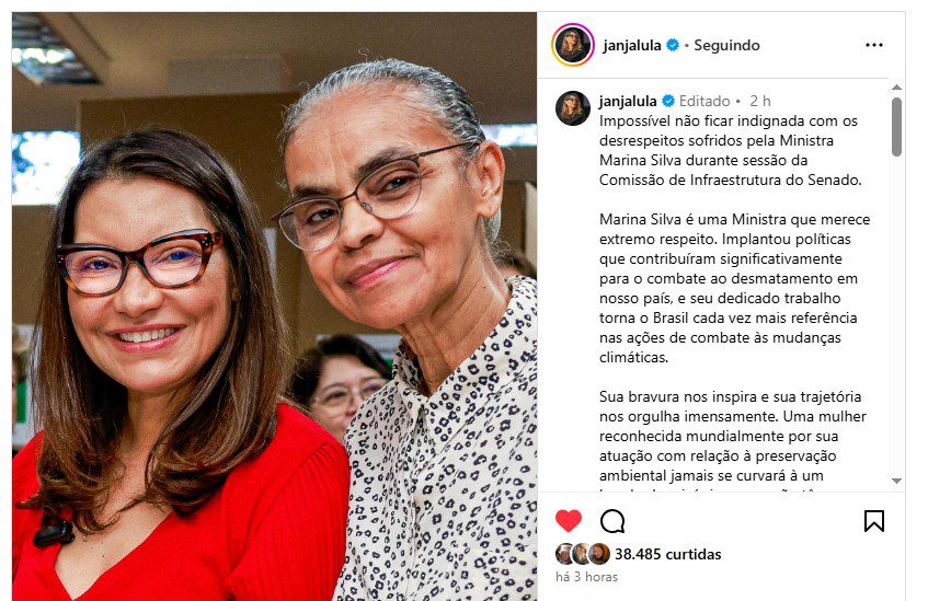 Mulheres do governo Lula defendem Marina Silva após ataques de senadores 3 mulheres-do-governo-lula-defendem-marina-silva-apos-ataques-de-senadores-primeira-dama-se-solidariza-com-marina-silva-imagem-reproducao-instagram-janja-tvt-news