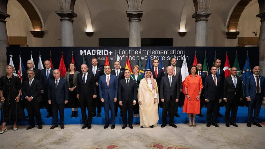 criacao-de-estado-palestino-e-discutido-por-20-paises-em-meio-a-bombardeios-reuniao-contou-com-paises-europeus-arabes-e-o-brasil-foto-relacoes-exteriores-da-espanha-reproducao-tvt-news