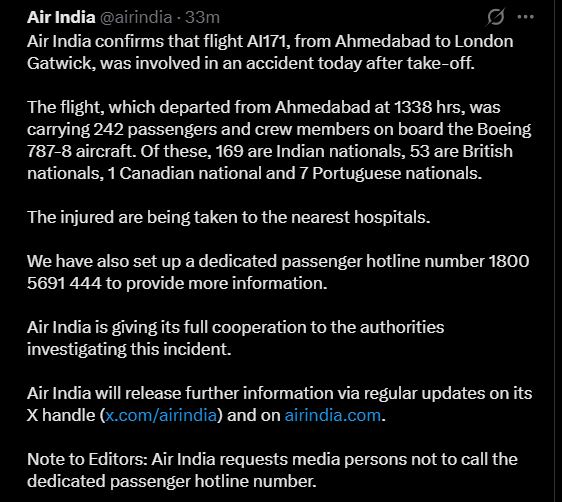 Avião da Air India cai com 242 passageiros 1 aviao-da-air-india-cai-com-242-passageiros-aviao-que-caiu-na-india-era-da-companhia-air-india-imagem-wikimedia-commons-tvt-news