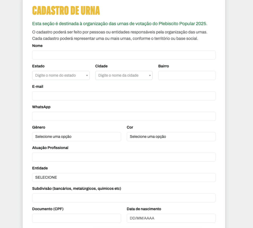escala-6x1-saiba-como-votar-em-plebiscito-popular-pelo-fim-do-trabalho-exaustivo-print-da-aba-de-cadastramento-de-urna-no-plebiscito-popular-2025-pelo-fim-da-escala-6x1-tvt-news