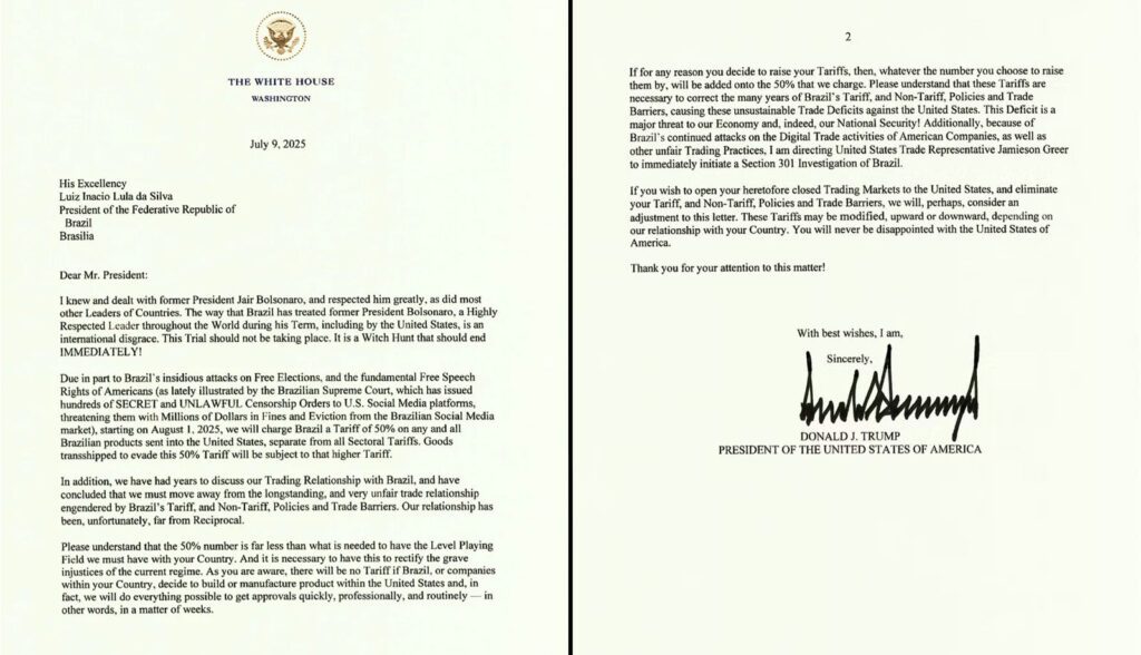 Para Nobel de Economia, Trump usa tarifas para proteger ditadores 1 carta-trump-lula-reproducao-tvt-news-tarifas