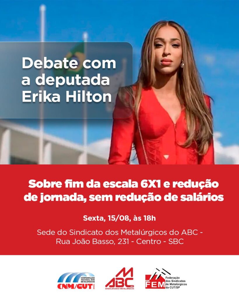 Metalúrgicos do ABC recebem Erika Hilton para debate sobre escala 6x1 1 metalurgicos-do-abc-erika-hilton-debate-escala-6x1-foto-sindicato-dos-metalurgicos-do-abc-tvt-news