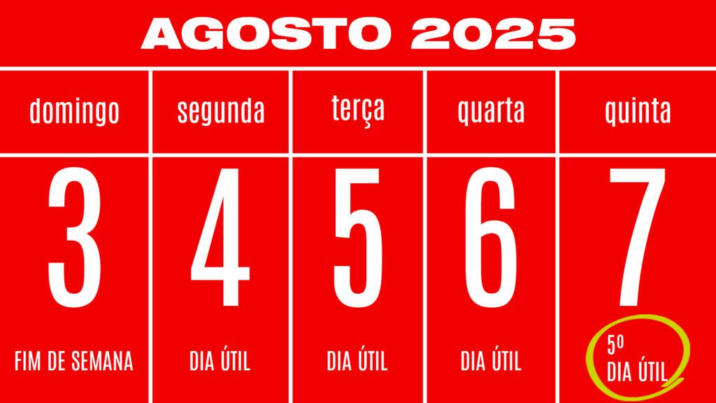 Agosto tem feriado? Veja datas e quando cai o 5º dia útil do mês 1 calendario-agosto-2025-dia-util-tvt-news