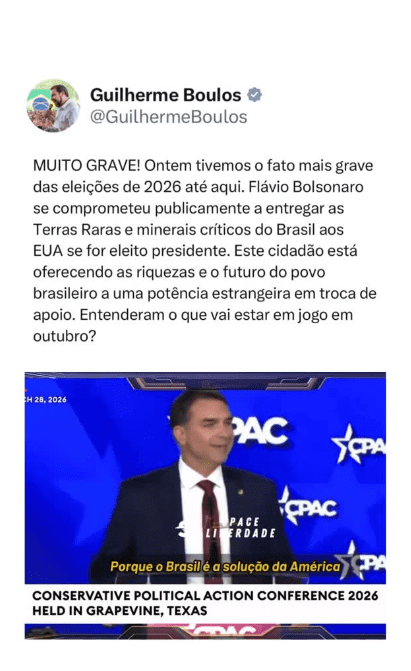 ministro-da-secretaria-geral-da-presidencia-guilherme-boulos-criticou-as-falas-de-flavio-bolsonaro-sobre-terras-raras-foto-divulgacao-instagram-tvt-news