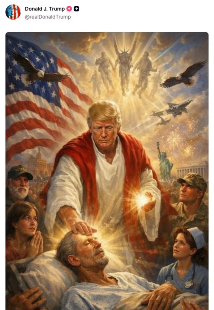 Trump apagou foto fingindo ser Jesus: "Pensei que era eu como médico" 2 trump-apagou-foto-fingindo-ser-jesus-pensei-que-era-eu-como-medico-trump-apagou-imagem-em-que-se-representava-como-jesus-apos-criticas-foto-divulgacao-casa-branca-tvt-news