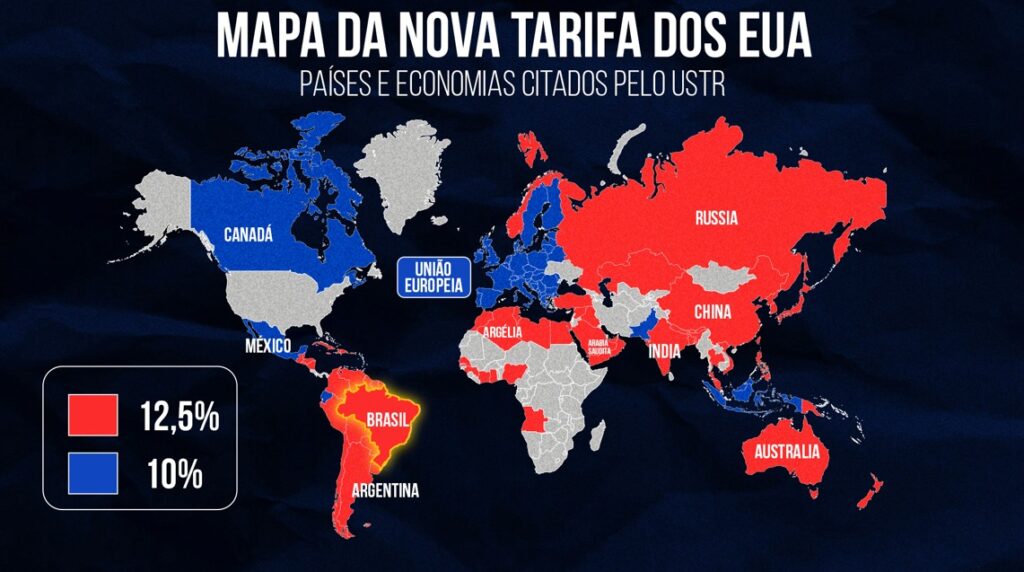 o-plano-de-donald-trump-para-impor-nova-taxa-de-12-5-sobre-o-brasil-paises-que-trump-impos-tarifas-foto-tvt-arte-tvt-news