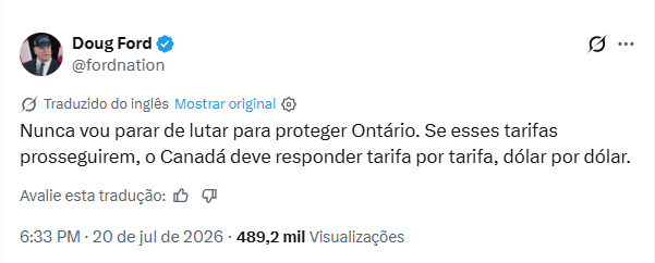 Trump anuncia tarifaço de 50% sobre produtos do Canadá 1