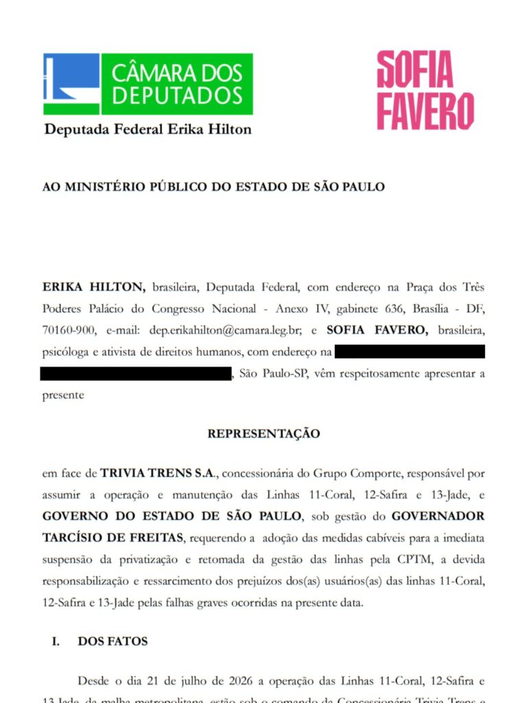 Erika Hilton e Sofia Favero acionam o MP pedindo suspensão da privatização das linhas 11, 12 e 13 4 erika-hilton-e-sofia-favero-acionam-o-mp-pedindo-suspensao-da-privatizacao-das-linhas-11-12-e-13-representacao-da-erika-hilton-e-sofia-favero-reproducao-redes-sociais-tvt-news