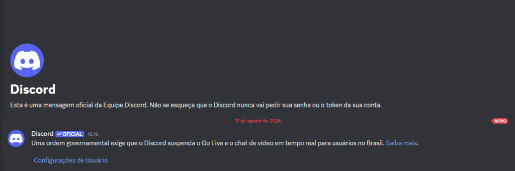 Discord afirma ter começado a cumprir as regras da ANPD 1 mensagem-exibida-na-plataforma-discord-nesta-segunda-feira-17-foto-reproducao