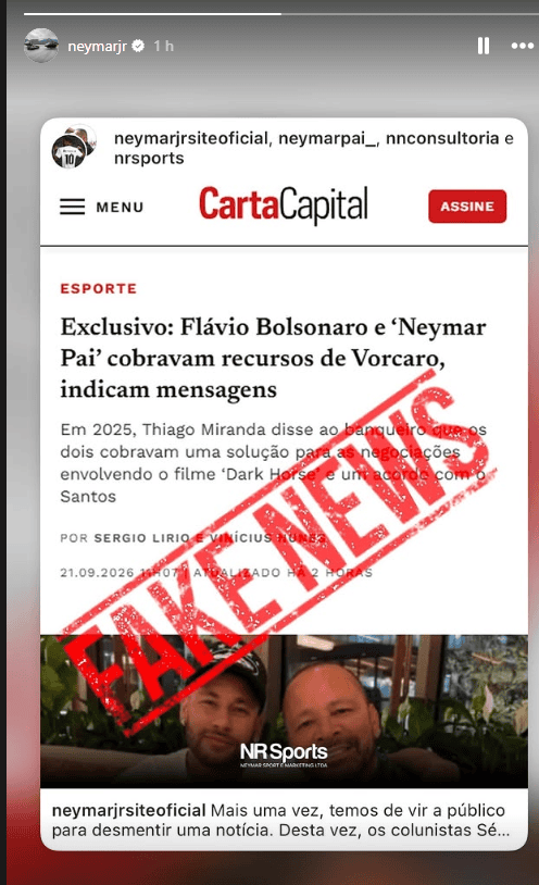 Mensagens apreendidas pela PF mostram cobranças de Flávio Bolsonaro e Neymar Pai a Vorcaro 1 neymar-vorcado-instagram
