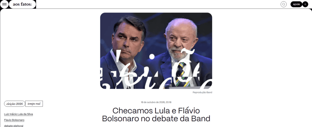Aos Fatos checa declarações de Lula e Flávio Bolsonaro em debate da Band 1 aos-fatos-checou-o-que-era-verdade-e-fake-no-debate-na-band-tvt-news