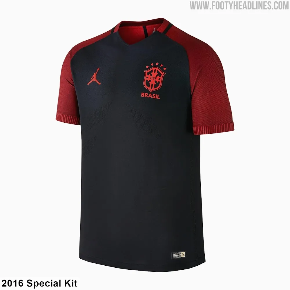 Cor inédita: Site inglês afirma que a camisa 2 da Seleção Brasileira para a Copa de 2026 será vermelha 1 kit - especial - de - 2016 - da - jordan - foto - footy - headlines-tvt-news