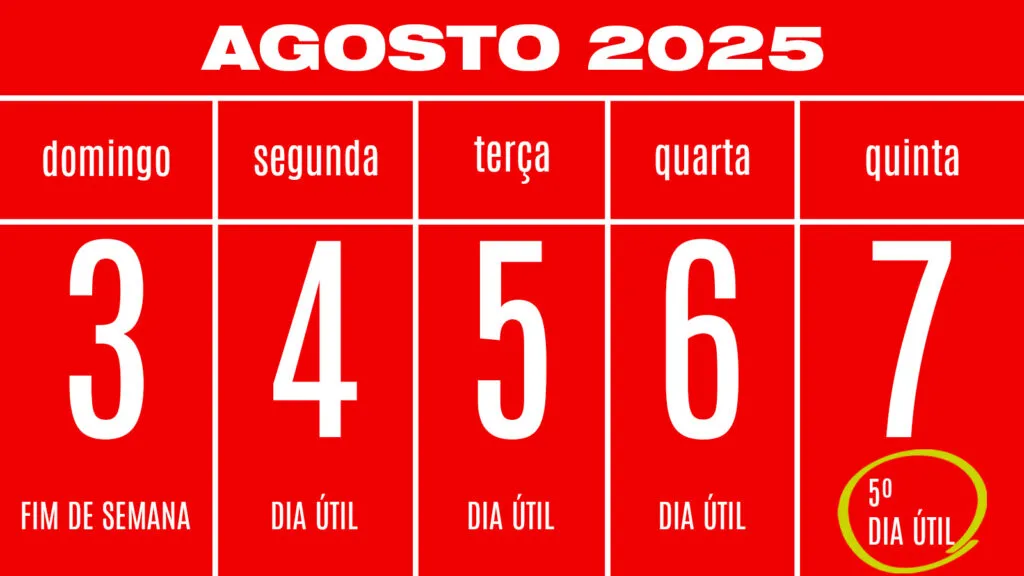 Agosto tem feriado? Veja datas e quando cai o 5º dia útil do mês 1 calendario-agosto-2025-dia-util-tvt-news