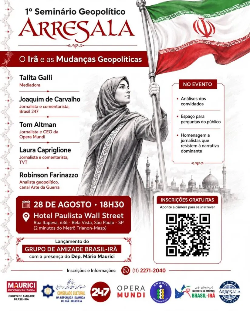 Seminário debate mudanças geopolíticas e o papel do Irã 1 evento-da-arresala-reune-jornalistas-e-analistas-sobre-o-ira-nesta-sexta-feira-28-com-participacao-de-jornalistas-da-rede-tvt-talita-galli-laura-capriglione